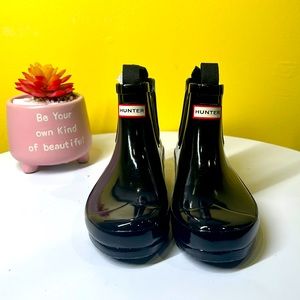 Hunter original kid Chelsea gloss Black size 2 unisex new